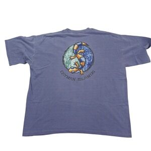 VTG Oceanfront Cayman Islands Shirt Men XL Blue Lizard Graphic USA Fabric Beach